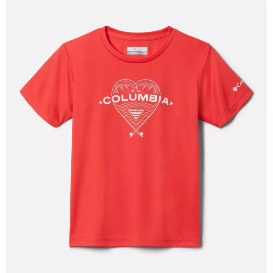 Columbia Sale Girls' PFG Tidal Tee Heart Short Sleeve Shirt Red Hibiscus/White