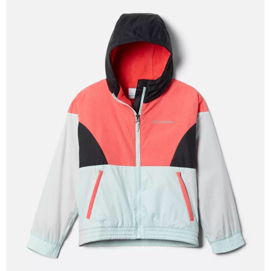 Columbia Sale Girls' Side Hill Lined Windbreaker Icy Morn/Red Hibiscus/Black