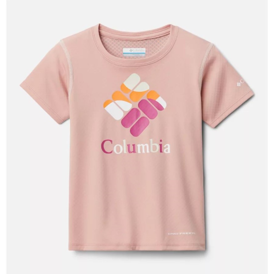 Columbia Sale Girls' Zero Rules Short Sleeve Graphic Shirt Faux Pink Gem Scape