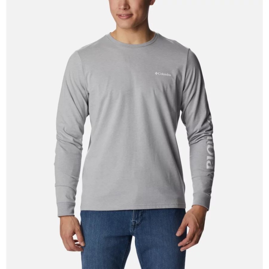 Columbia Sale Grey Heather/CSC Sleeve Logo Columbia Sale Men's CSC Basic Logo Long Sleeve T-Shirt