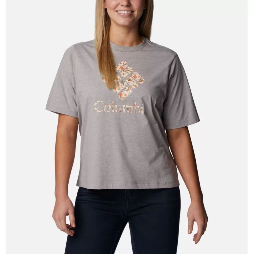 Columbia Sale Grey Heather/Gem Mini Hibiscus Women's North Cascades Relaxed T-Shirt Columbia Sale