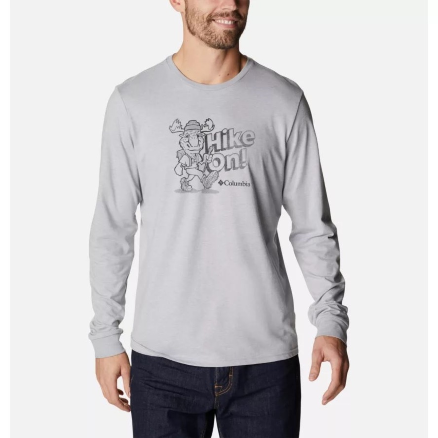 Columbia Sale Grey Heather/Hiking Moose Men's Apres Lifestyle Long Sleeve Graphic T-Shirt Columbia Sale