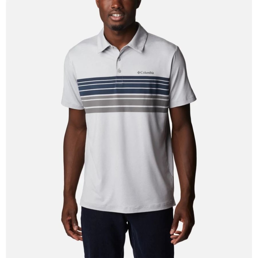 Columbia Sale Grey Heather Stripe Men's Tech Trail Novelty Polo Columbia Sale