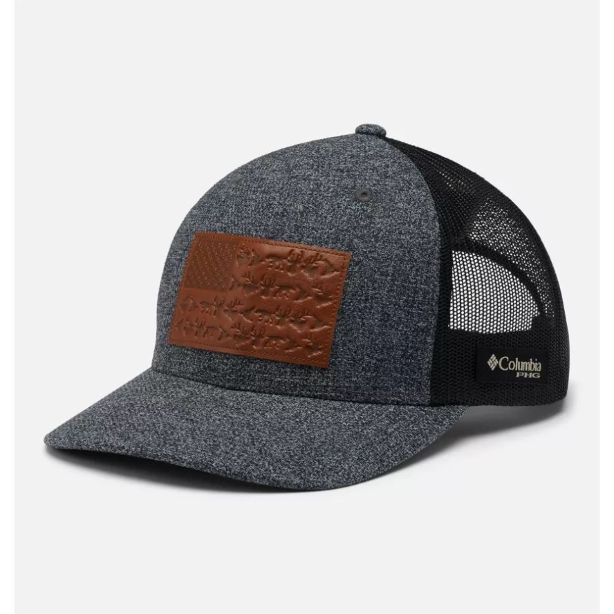 Columbia Sale Grill Heather/Black PHG Leather Game Flag Snap Back Cap- Mid Crown