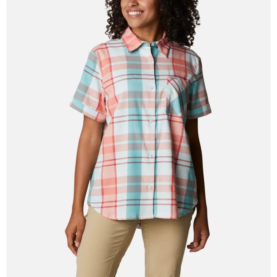 Columbia Sale Icy Morn Madras Women's Anytime Casual Stretch Short Sleeve Shirt