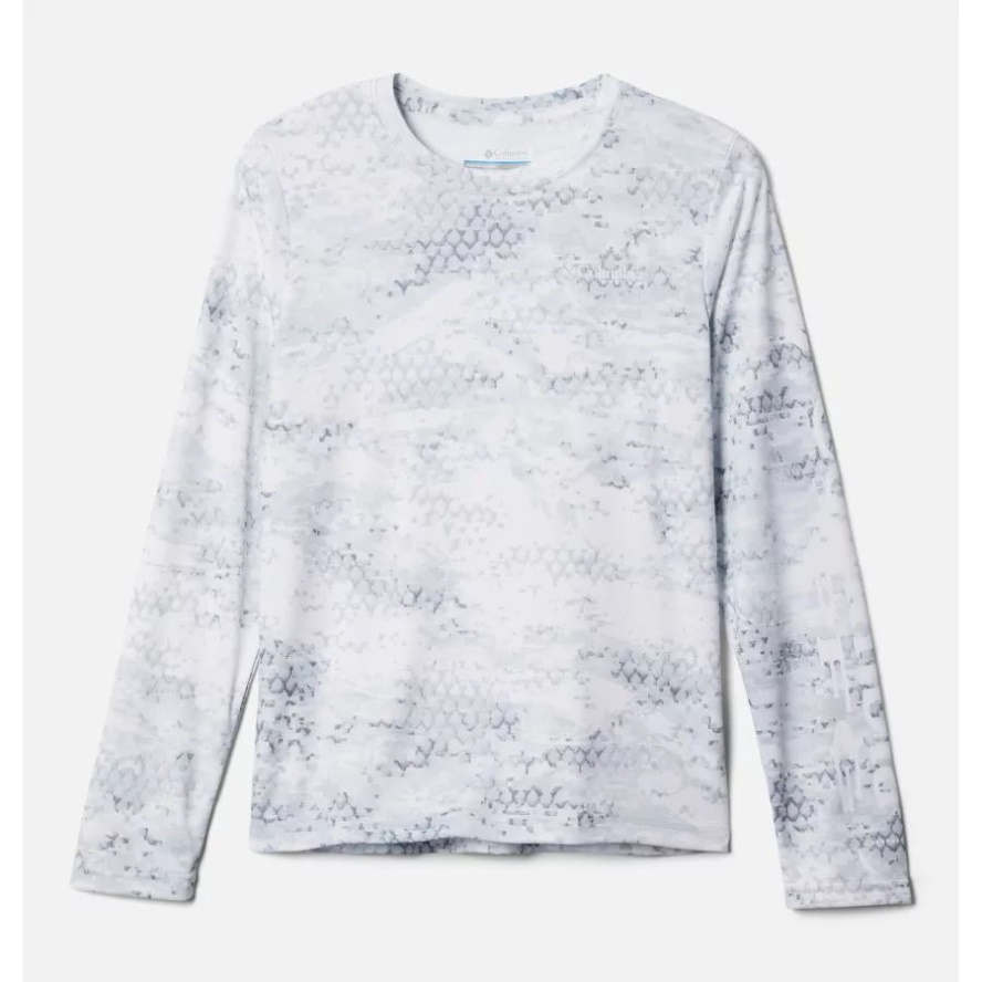 Columbia Sale Kids' PFG Super Terminal Tackle Long Sleeve Shirt Cool Grey PFG Camo Print