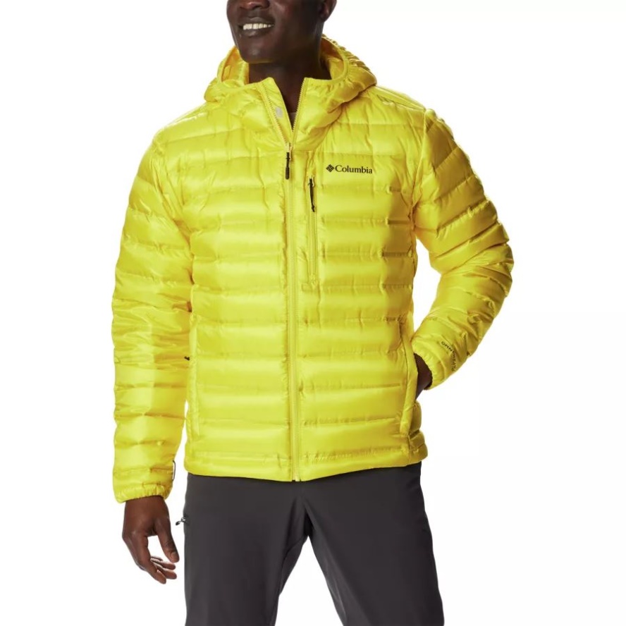 Columbia Sale Laser Lemon Men's Pebble Peak Down Hooded Puffer Jacket