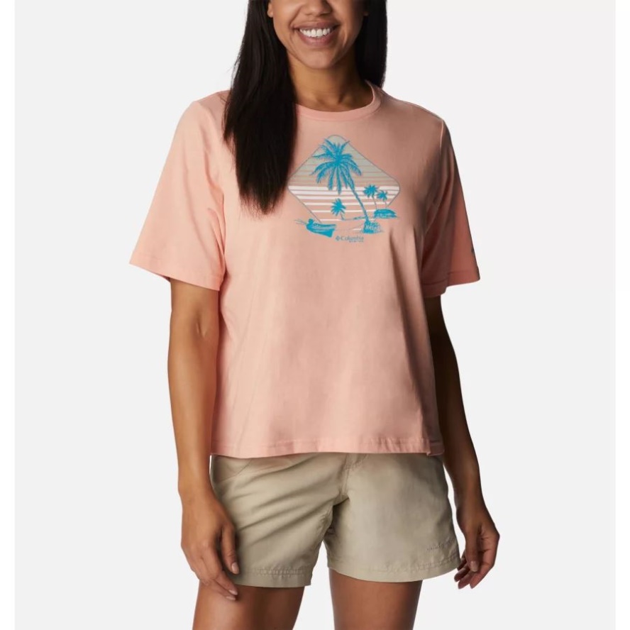 Columbia Sale Light Coral/Panga Palms Graphic Women's PFG Bramley Bay Relaxed Tee