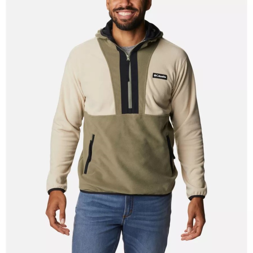 Columbia Sale Men's Backbowl Lite Half Zip Fleece Hoodie Ancient Fossil/Stone Green/Black