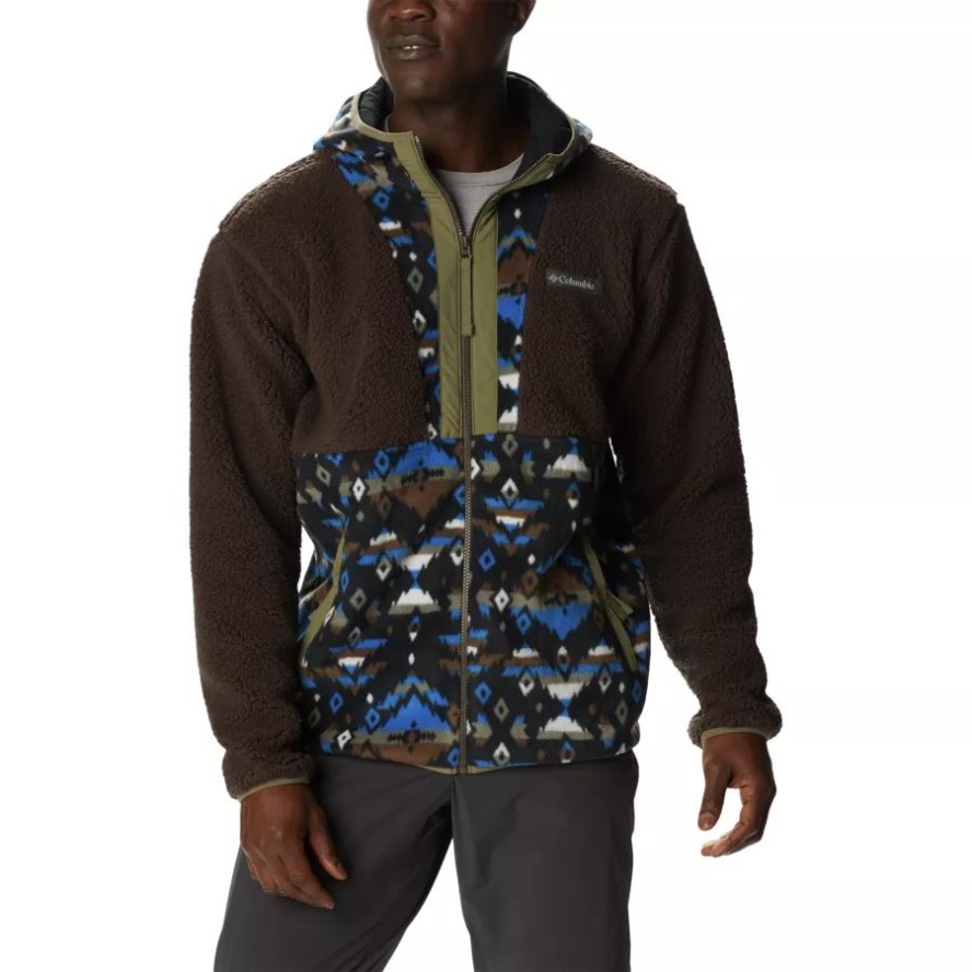 Columbia Sale Men's Backbowl Sherpa Hooded Jacket Cordovan/Bright Indigo Rocky Mtn Print