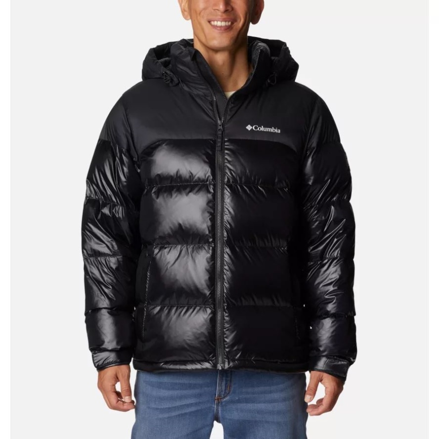 Columbia Sale Men's Bulo Point II Hooded Down Puffer Jacket Black Shiny/Black