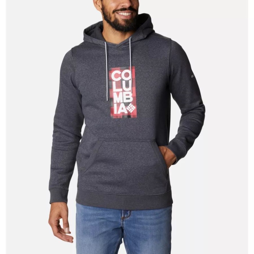 Columbia Sale Men's CSC Basic Logo II Hoodie Shark Heather/CSC Stacked Frame Checked