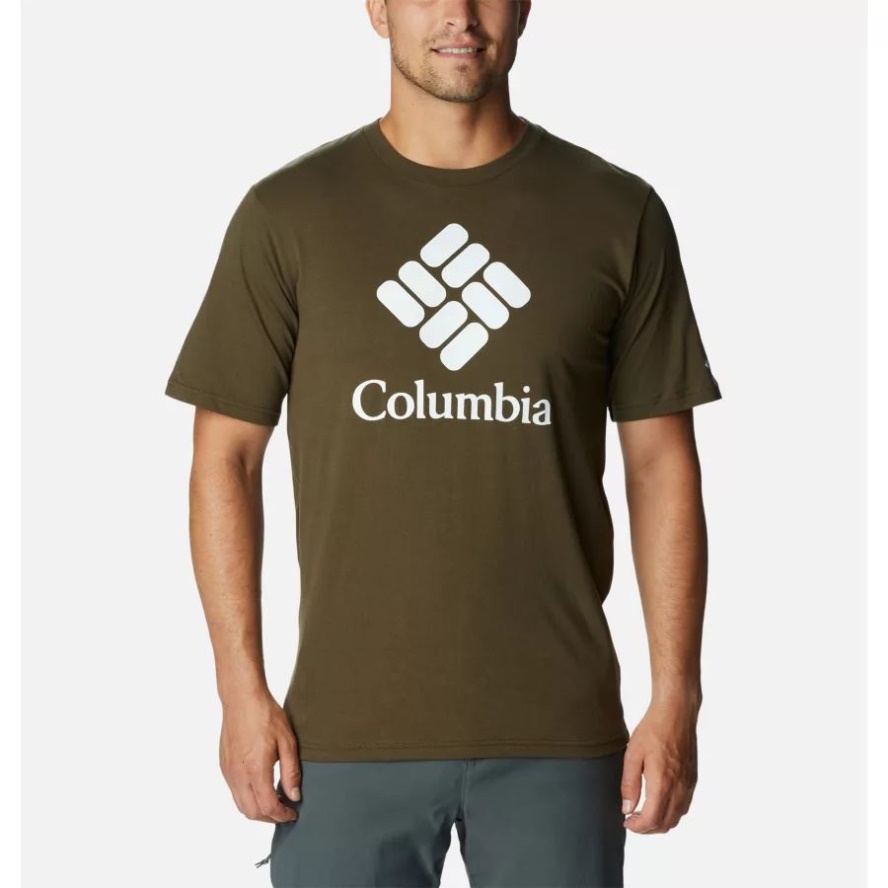 Columbia Sale Men's CSC Basic Logo Tee Olive Green/CSC Stacked Logo