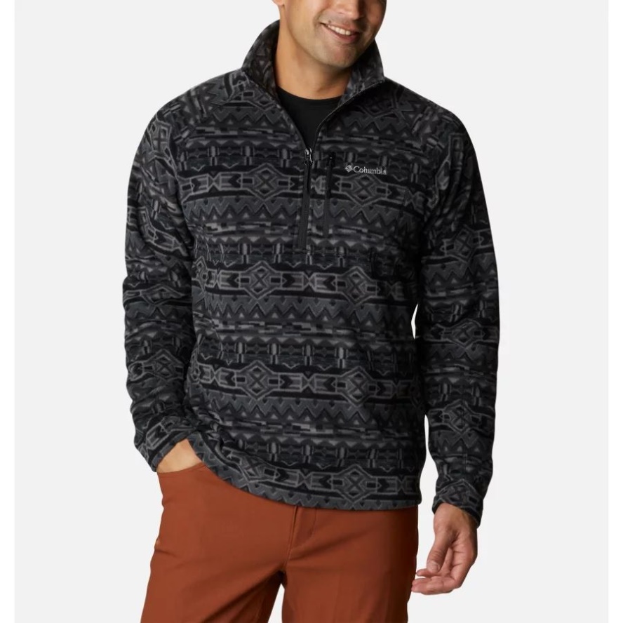Columbia Sale Men's Fast Trek Printed Half Zip Fleece Black 80s Stripe Print