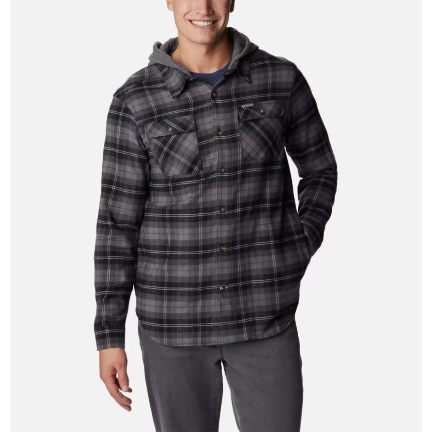 Columbia Sale Men's Flare Gun Stretch Flannel Hoodie Black Balanced Tartan