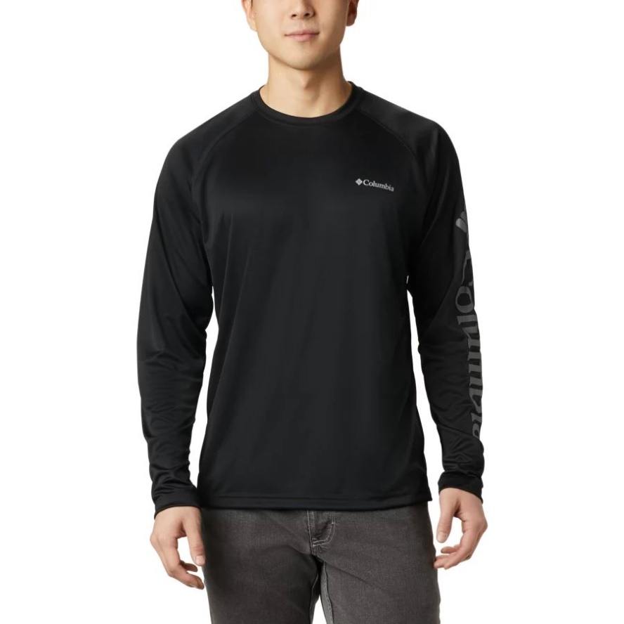 Columbia Sale Men's Fork Stream Long Sleeve Shirt Tall Black/City Grey Logo