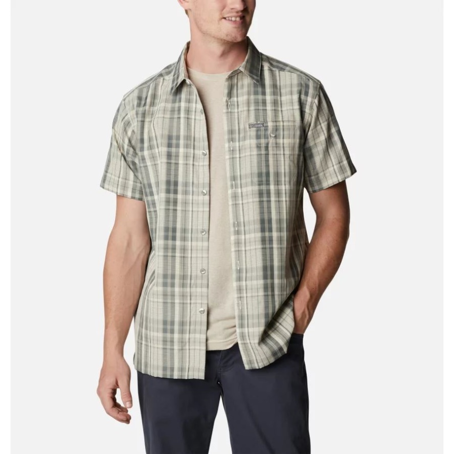 Columbia Sale Men's Lakeside Trail Short Sleeve City Grey Mellow Mood Madras