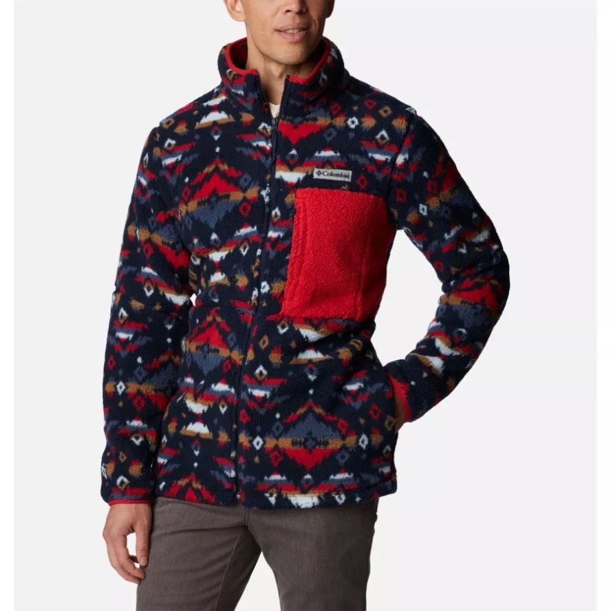 Columbia Sale Men's Mountainside Printed Fleece Jacket Collegiate Navy Rocky Mountain Print