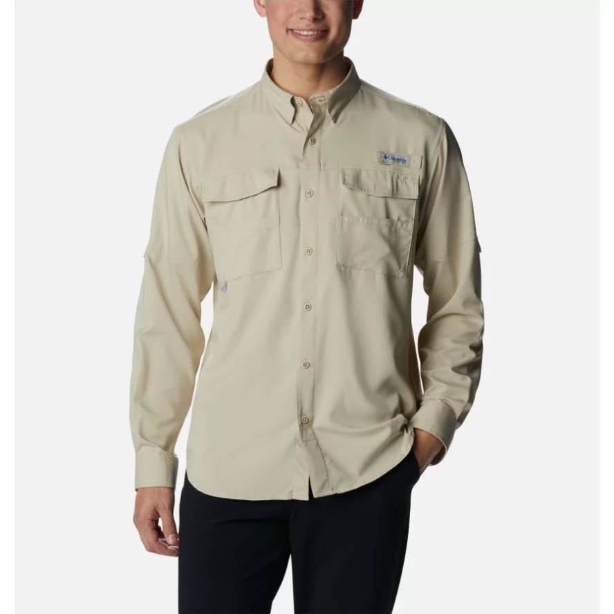 Columbia Sale Men's PFG Blood and Guts IV Woven Long Sleeve Shirt Fossil