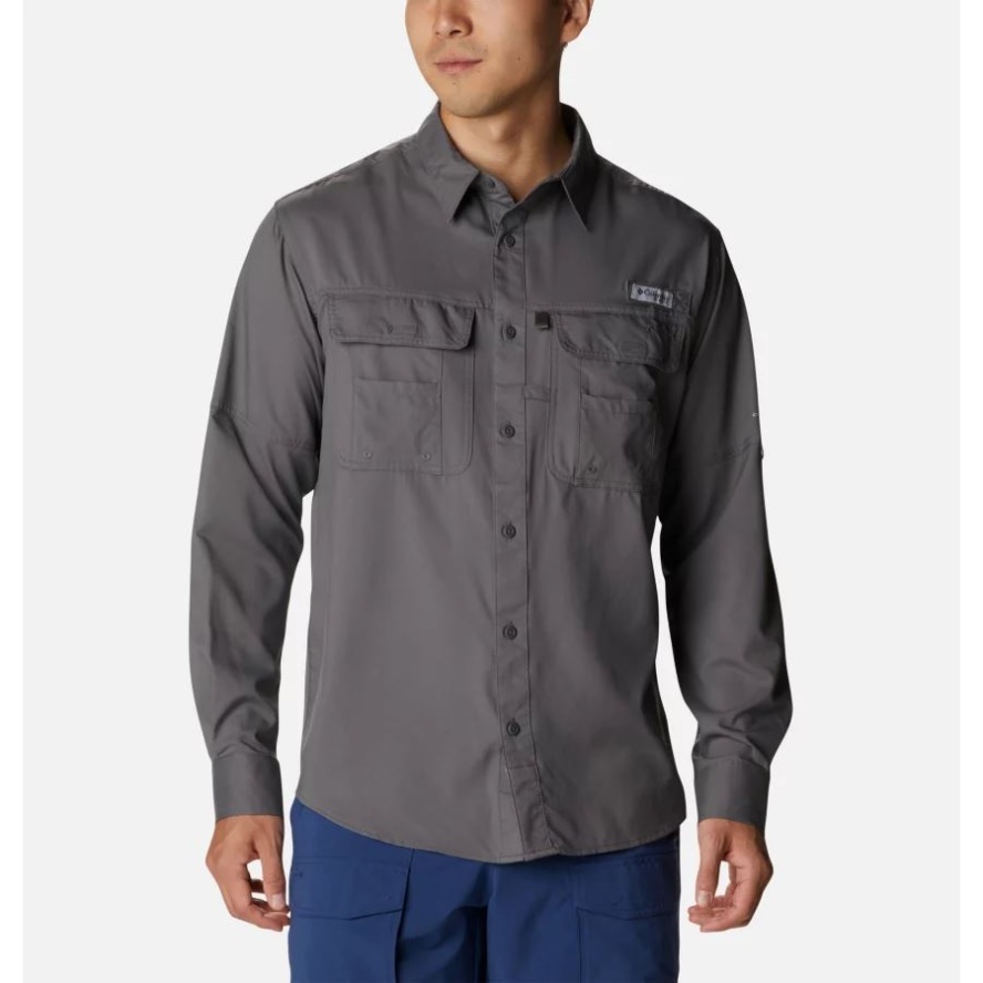 Columbia Sale Men's PFG Drift Guide Woven Long Sleeve Shirt City Grey