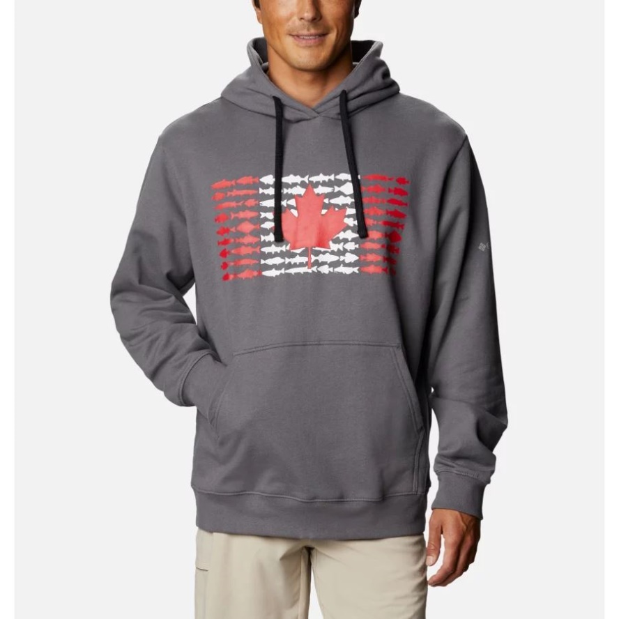 Columbia Sale Men's PFG Fish Flag Hoodie City Grey/CAN Fish Flag