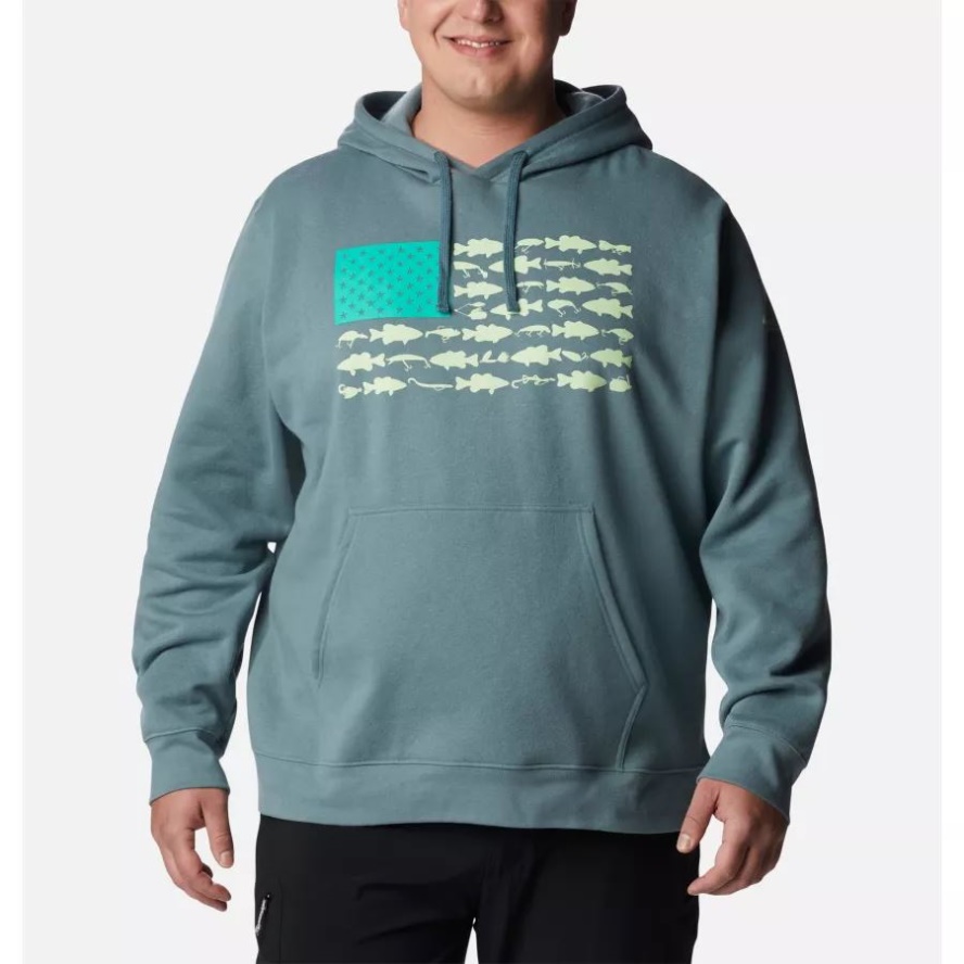 Columbia Sale Men's PFG Fish Flag II Hoodie Big Metal/Key West Bass Lures