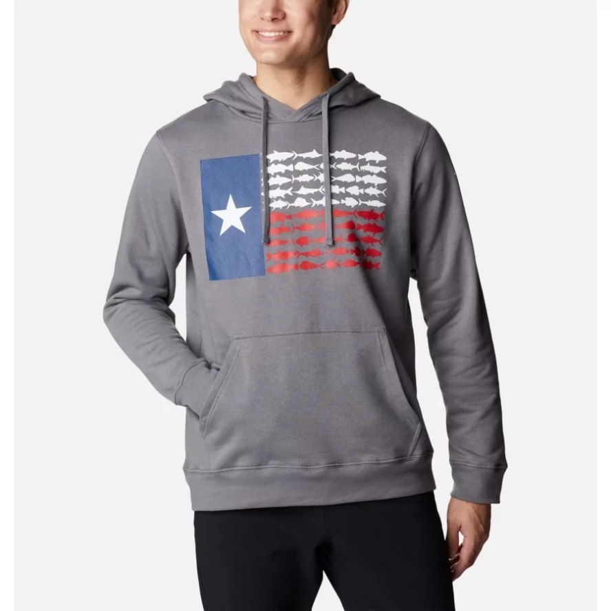 Columbia Sale Men's PFG Fish Flag II Hoodie City Grey/Texas