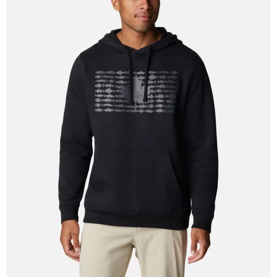 Columbia Sale Men's PFG Fish Flag II Hoodie Tall Black/City Grey Canada
