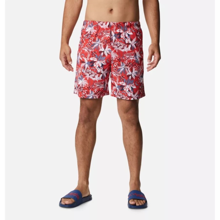 Columbia Sale Men's PFG Super Backcast Water Shorts Red Spark Fireworks Fish Print