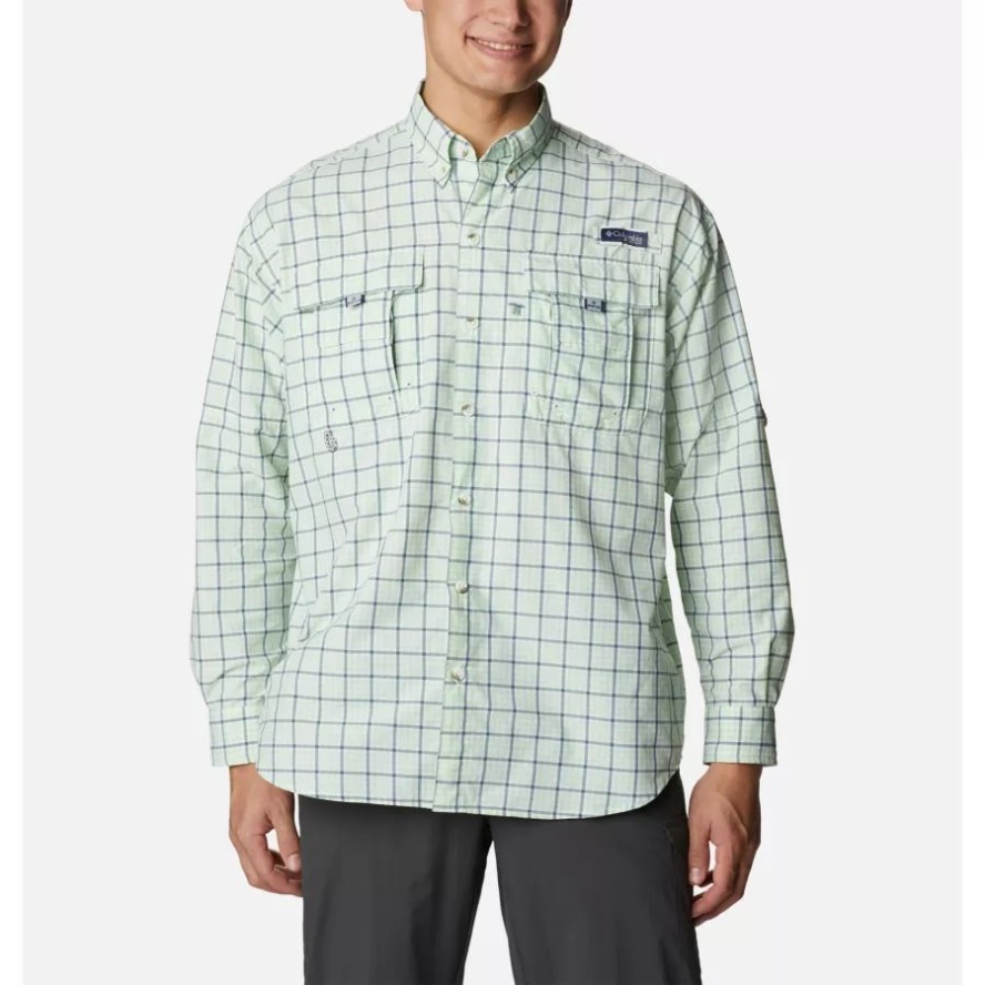 Columbia Sale Men's PFG Super Bahama Long Sleeve Shirt Key West Gingham Grid