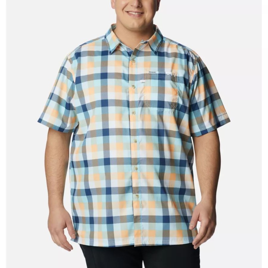 Columbia Sale Men's PFG Super Slack Tide Camp Shirt Big Bright Nectar Multi Gingham