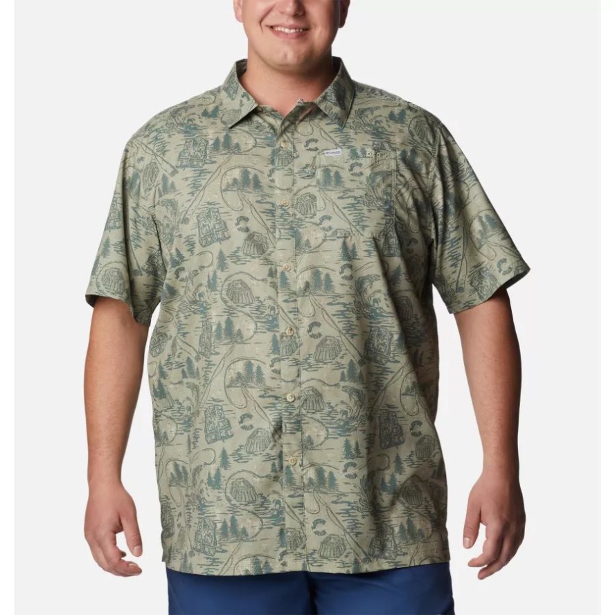 Columbia Sale Men's PFG Super Slack Tide Camp Shirt Big Metal PFG Origins Print