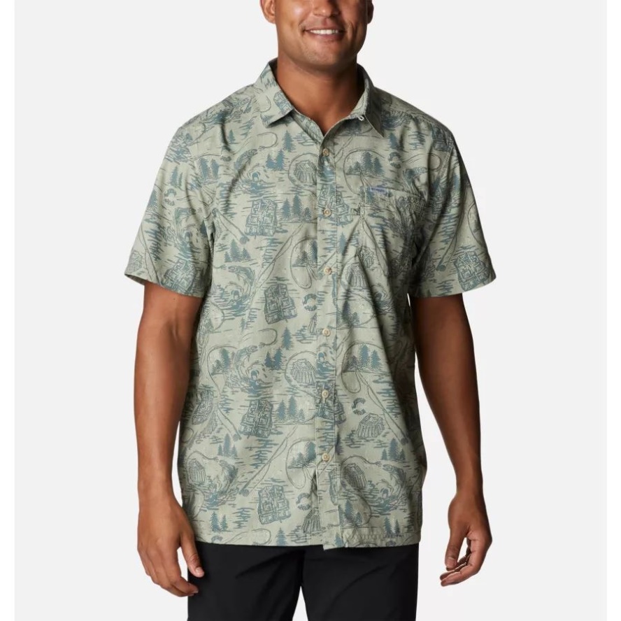 Columbia Sale Men's PFG Super Slack Tide Camp Shirt Metal PFG Origins Print