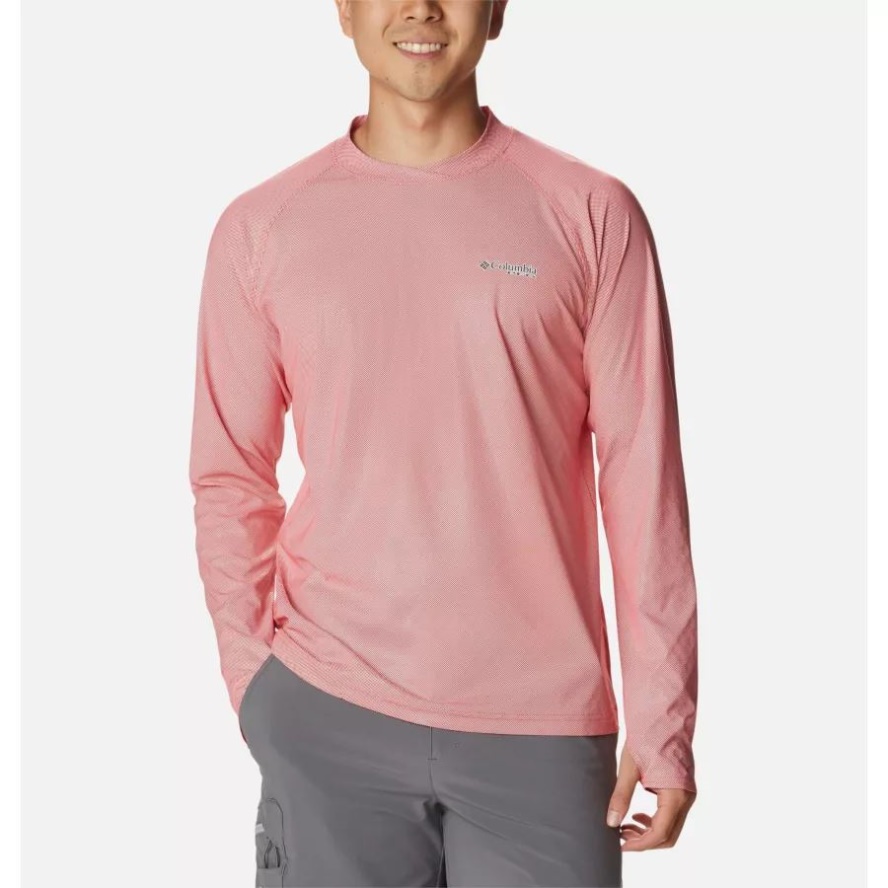 Columbia Sale Men's PFG Terminal Deflector Ice Long Sleeve Shirt Red Hibiscus