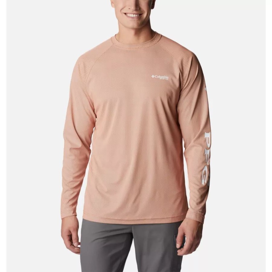 Columbia Sale Men's PFG Terminal Deflector Long Sleeve Shirt Island Orange/White