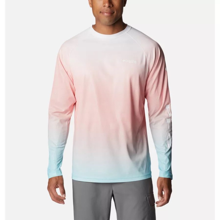 Columbia Sale Men's PFG Terminal Deflector Printed Long Sleeve Shirt Corange Gradient