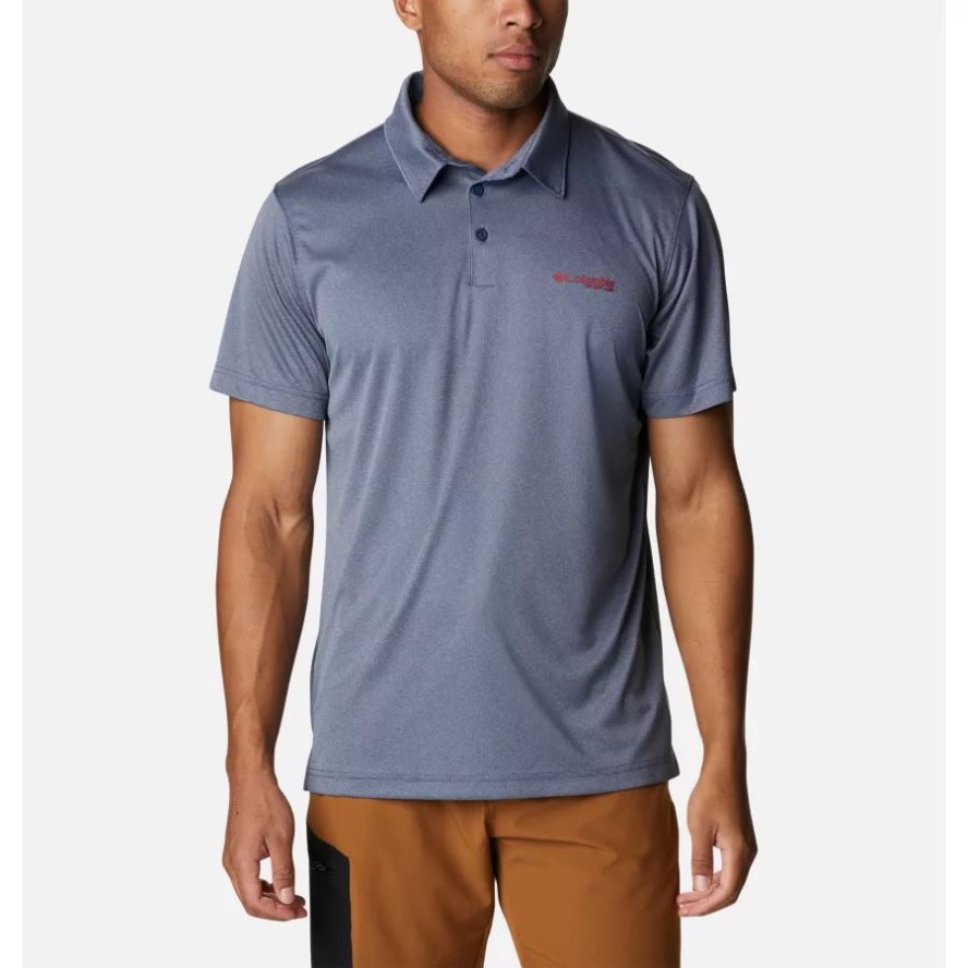 Columbia Sale Men's PFG Terminal Tackle Heather Polo Carbon Heather/Red Spark Logo