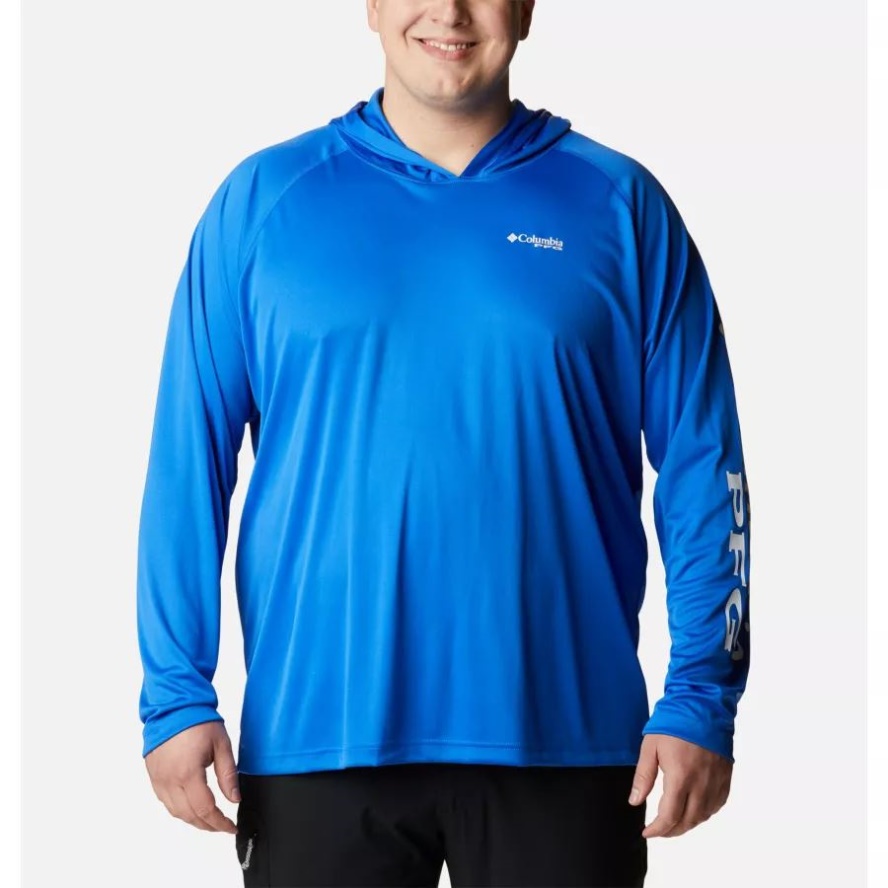 Columbia Sale Men's PFG Terminal Tackle Hoodie Big Blue Macaw/White Logo