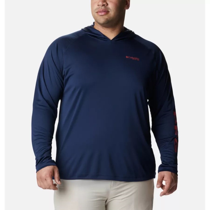 Columbia Sale Men's PFG Terminal Tackle Hoodie Big Coll Navy/Sunset Red Logo
