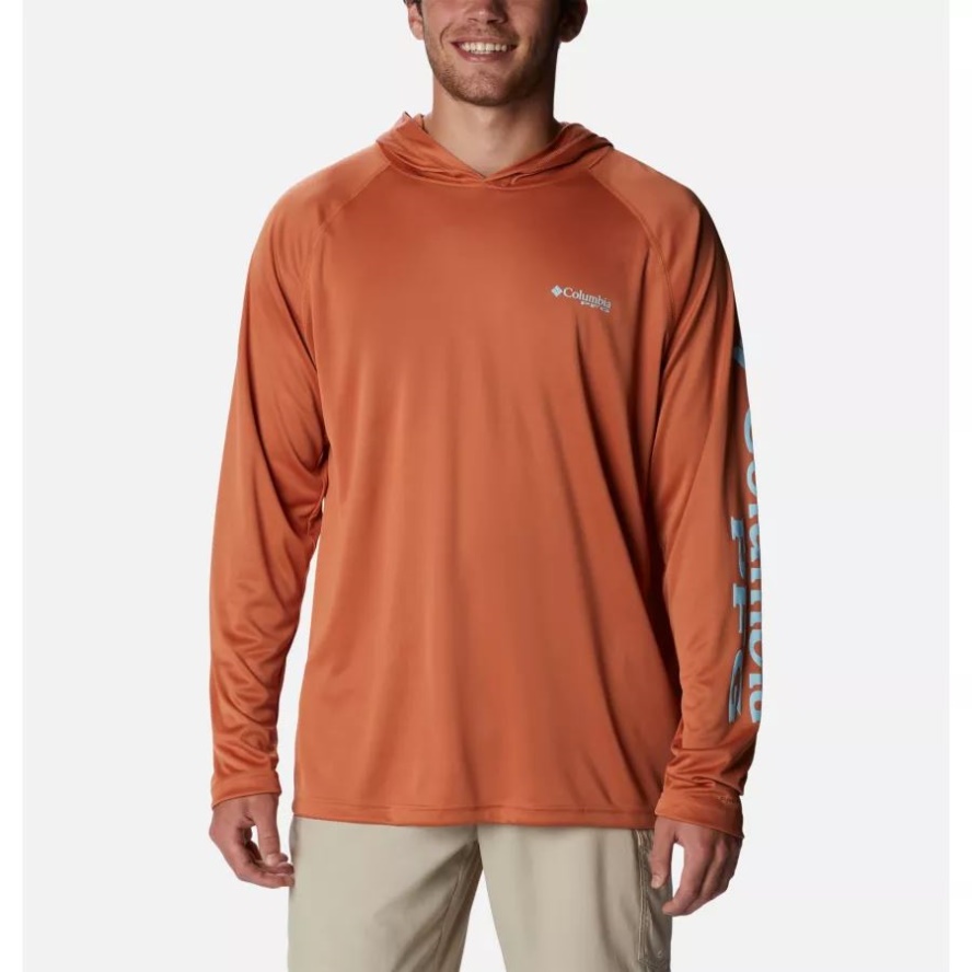 Columbia Sale Men's PFG Terminal Tackle Hoodie Island Orange/Spring Blue Logo