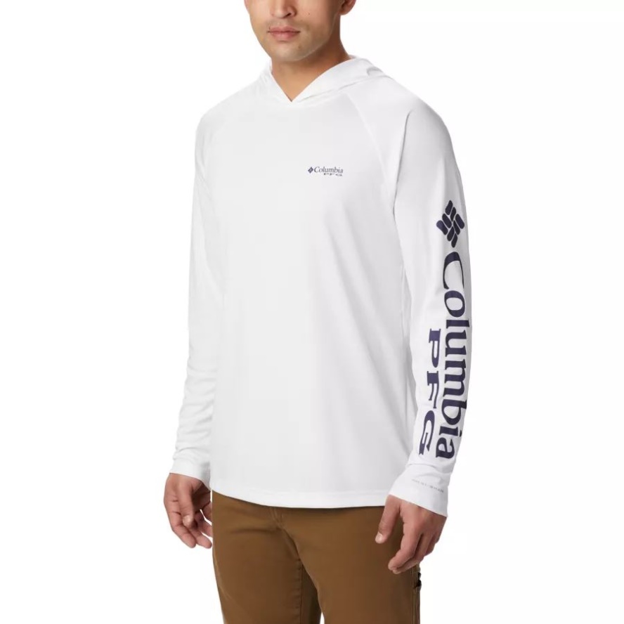 Columbia Sale Men's PFG Terminal Tackle Hoodie White/Nightshade Logo