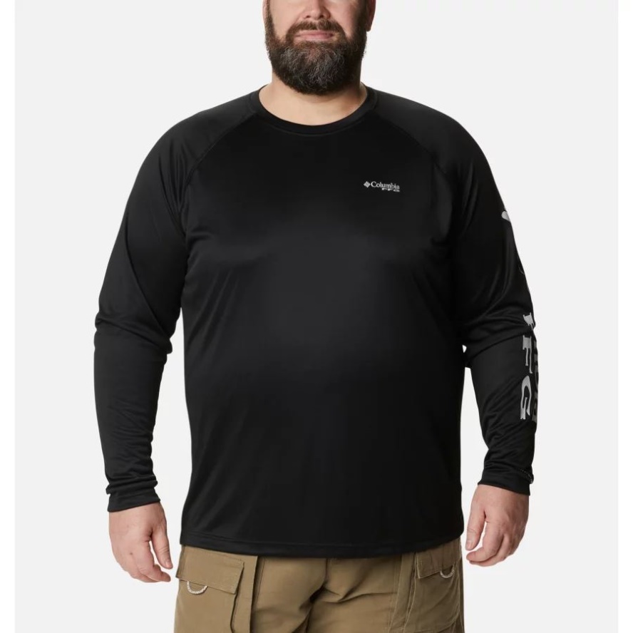 Columbia Sale Men's PFG Terminal Tackle Long Sleeve Shirt Big Black/Cool Grey Logo