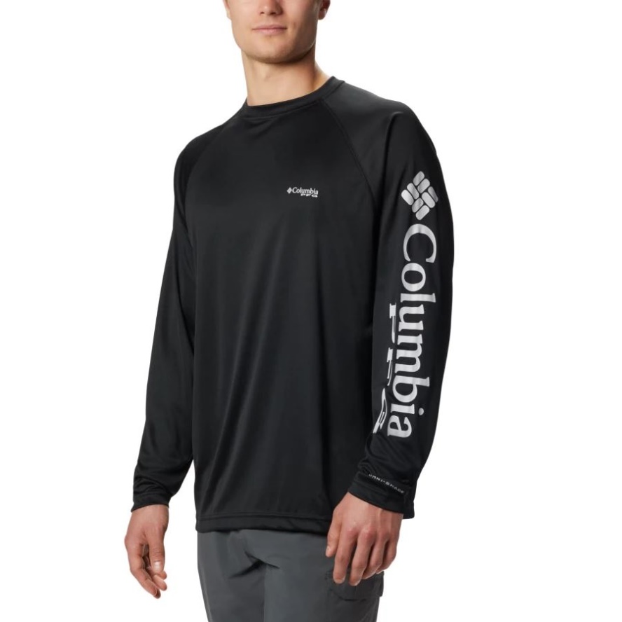Columbia Sale Men's PFG Terminal Tackle Long Sleeve Shirt Black/Cool Grey Logo