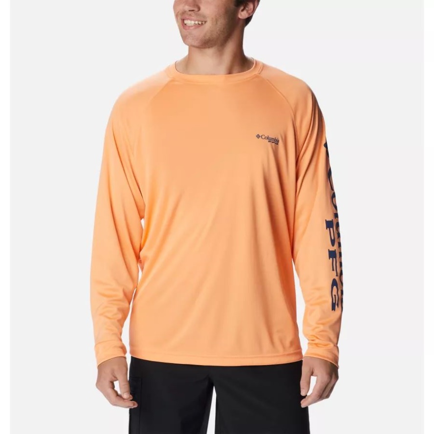 Columbia Sale Men's PFG Terminal Tackle Long Sleeve Shirt Bright Nectar/Carbon Logo