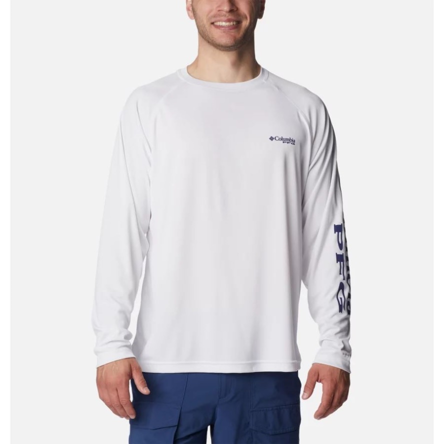 Columbia Sale Men's PFG Terminal TackleLong Sleeve Shirt Tall White/Nightshade Logo
