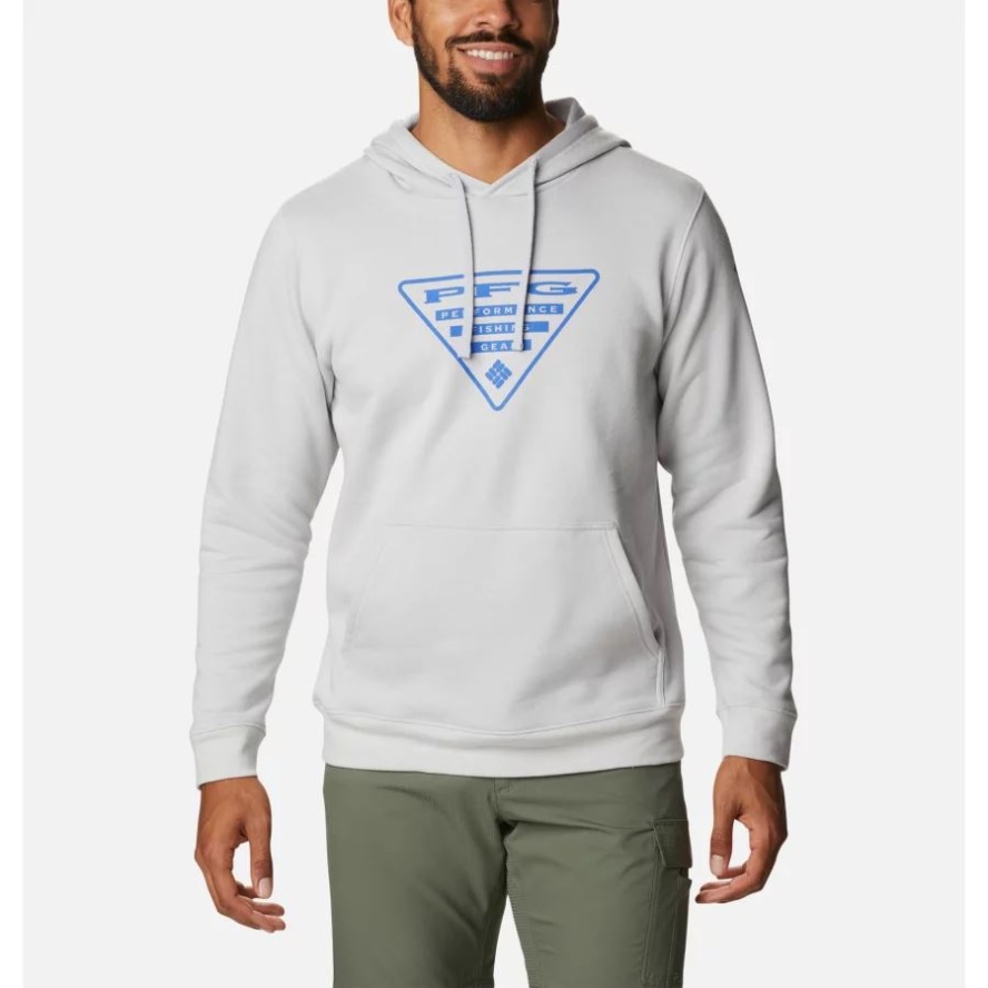 Columbia Sale Men's PFG Triangle II Hoodie Cool Grey/Vivid Blue