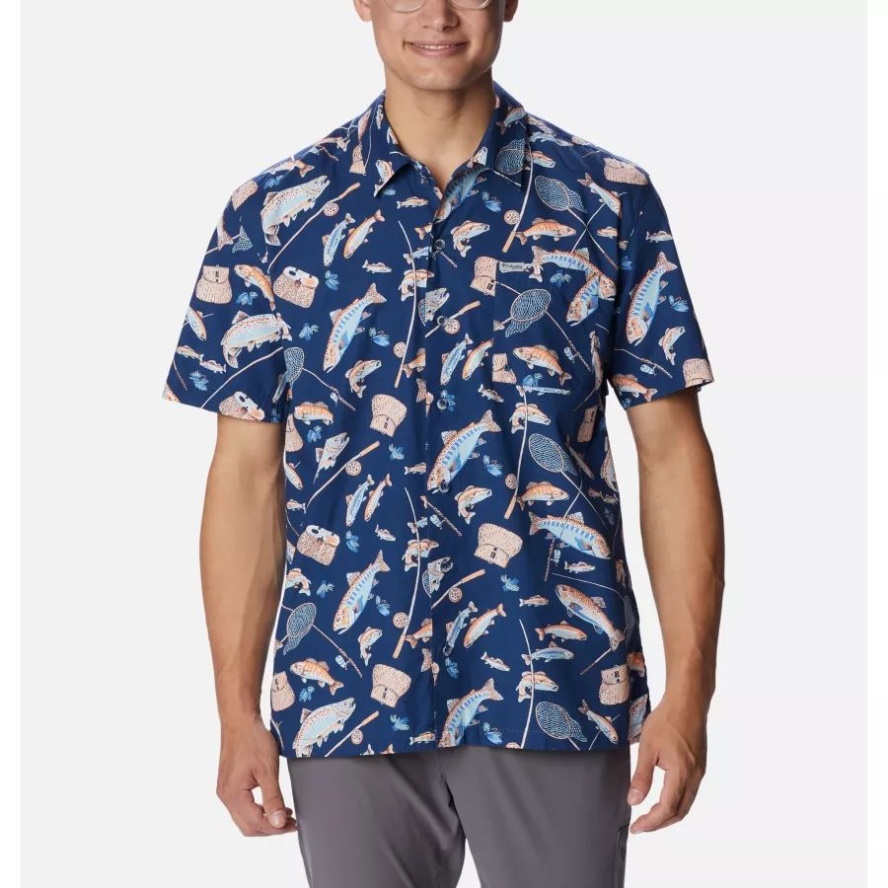 Columbia Sale Men's PFG Trollers Best Short Sleeve Shirt Carbon Midwest Bounty Print