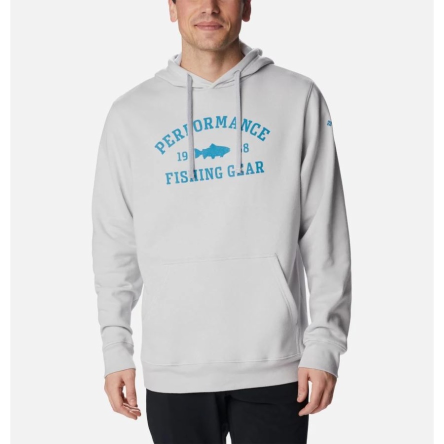 Columbia Sale Men's PFG University Hoodie Cool Grey/Deep Marine Trout