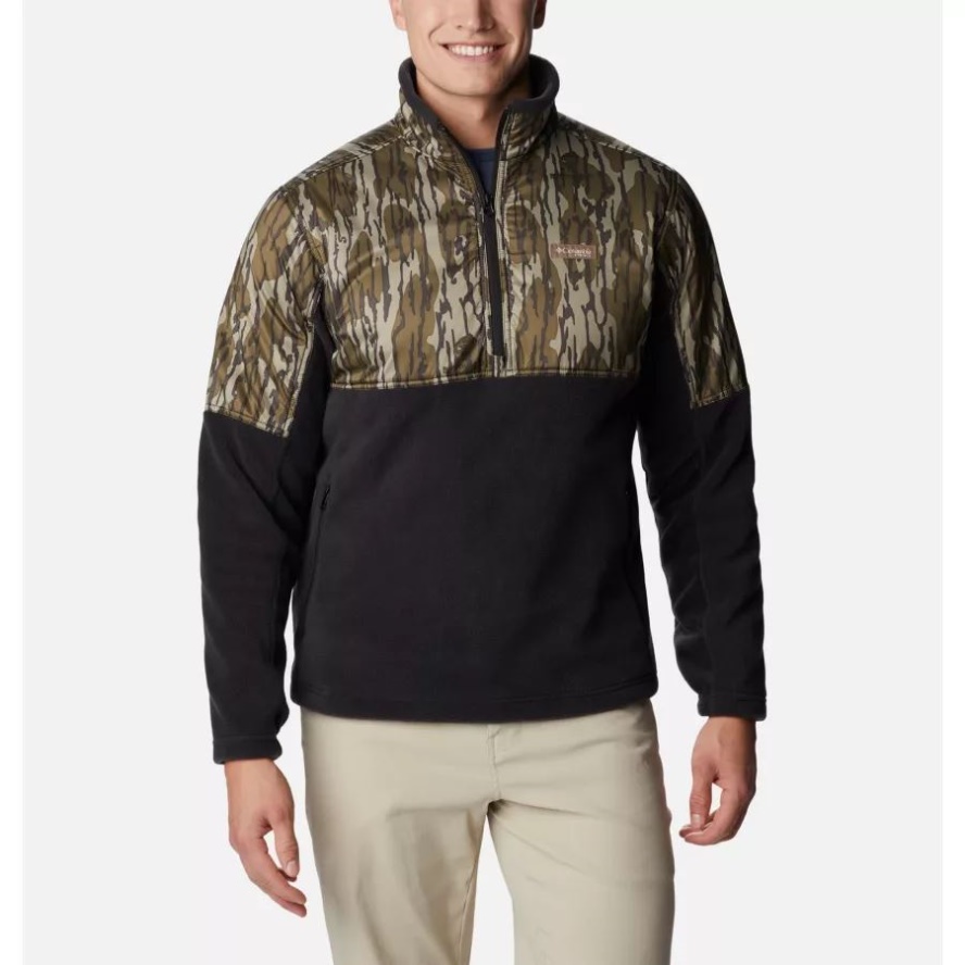 Columbia Sale Men's PHG Fleece Overlay 1/4 Zip Pullover Black/MO Bottomland
