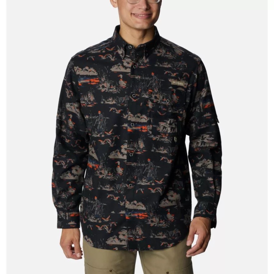 Columbia Sale Men's PHG Sharptail Flannel Black Duck Dog Print